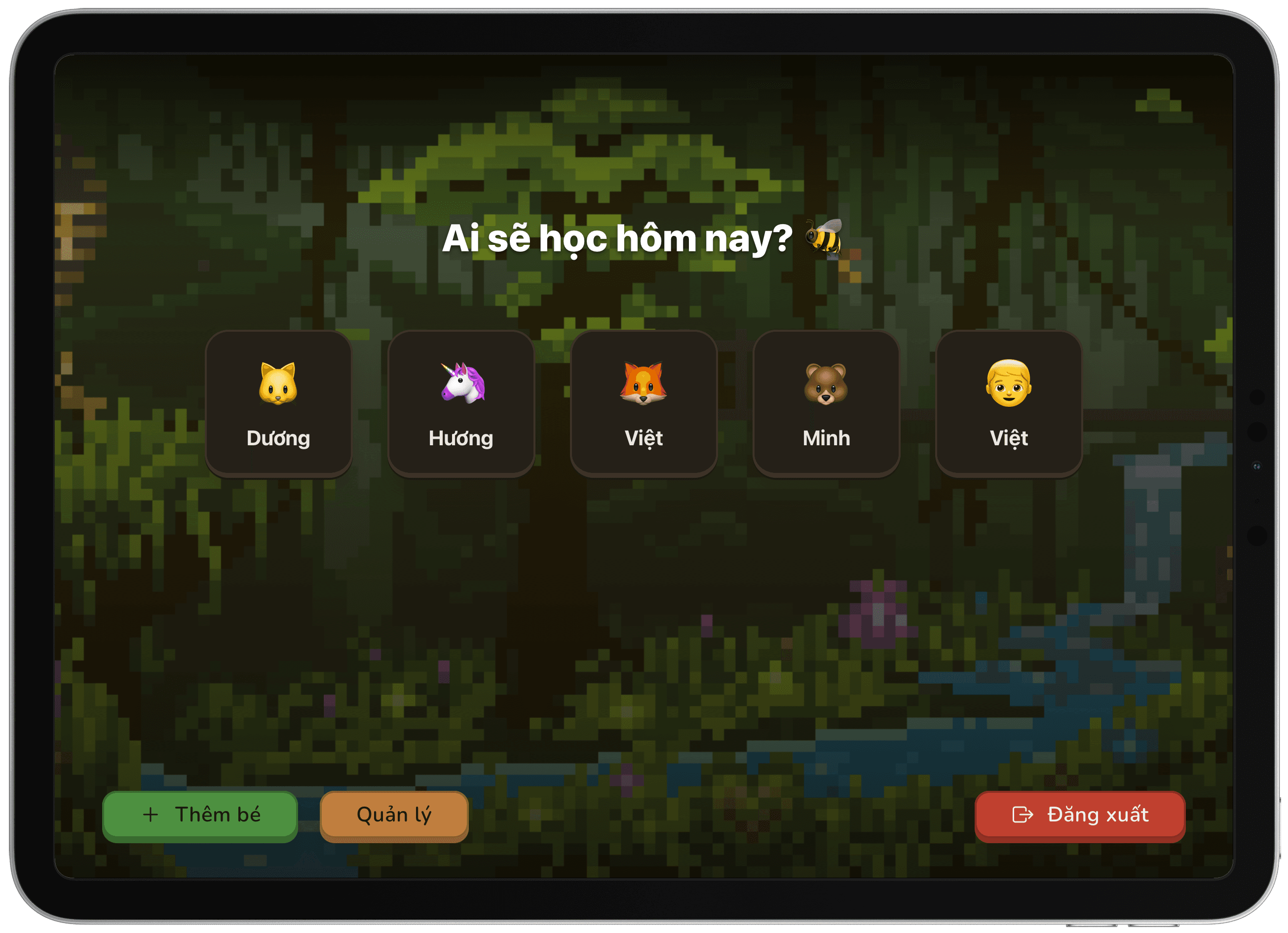 Màn hình chọn hồ sơ của bé trong SkillBee